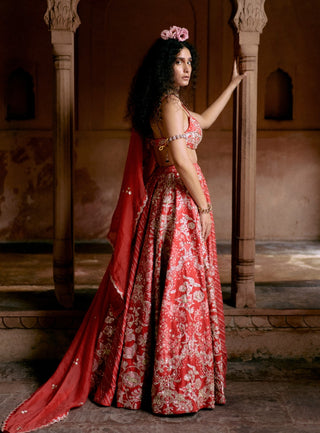 Red Multi-Tone Lehenga Set by Paulmi & Harsh available on Indiaspopup.com