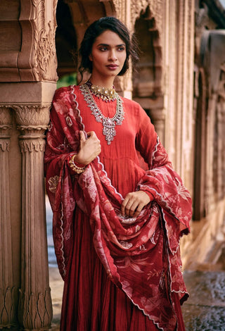 Crimson Red Anarkali And Skirt Set by Paulmi & Harsh available on Indiaspopup.com