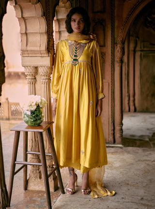 Tuscany Yellow Embroidered Anarkali Set by Paulmi & Harsh available on Indiaspopup.com