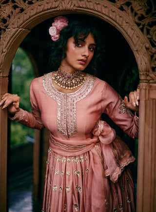 Onion Pink Kali Anarkali Set by Paulmi & Harsh available on Indiaspopup.com