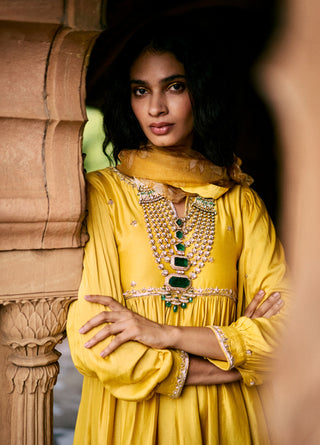 Tuscany Yellow Embroidered Anarkali Set by Paulmi & Harsh available on Indiaspopup.com