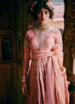 Onion Pink Kali Anarkali Set by Paulmi & Harsh available on Indiaspopup.com