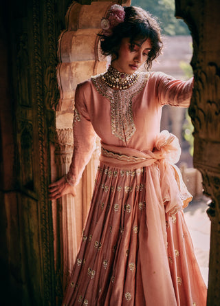 Onion Pink Kali Anarkali Set by Paulmi & Harsh available on Indiaspopup.com