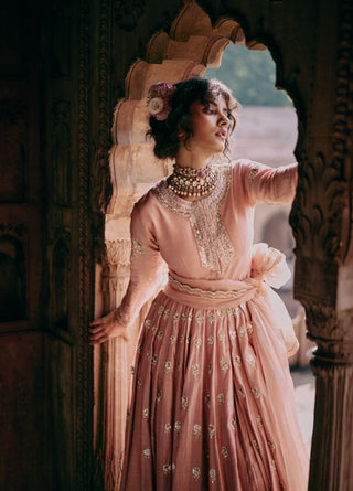 Onion Pink Kali Anarkali Set by Paulmi & Harsh available on Indiaspopup.com