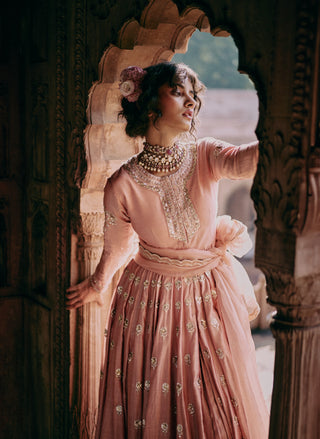 Onion Pink Kali Anarkali Set by Paulmi & Harsh available on Indiaspopup.com