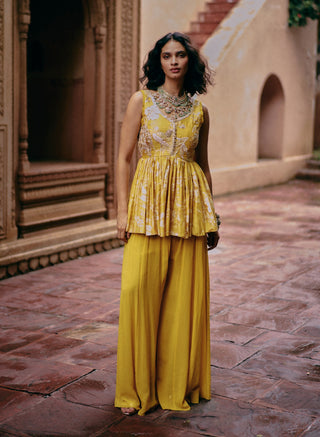 Tuscany yellow printed peplum and palazzo