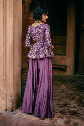 Plum Vintage Style Peplum And Solid Palazzo by Paulmi & Harsh available on Indiaspopup.com