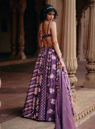 Plum Multi Print Floral Lehenga Set by Paulmi & Harsh available on Indiaspopup.com