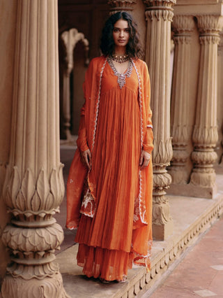 Resplendent Orange Anarkali And Skirt Set by Paulmi & Harsh available on Indiaspopup.com