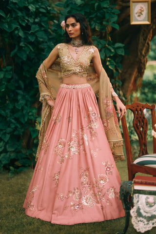 Rosewood salmon pink lehenga set