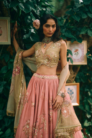 Rosewood salmon pink lehenga set