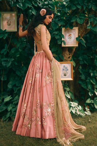 Rosewood salmon pink lehenga set