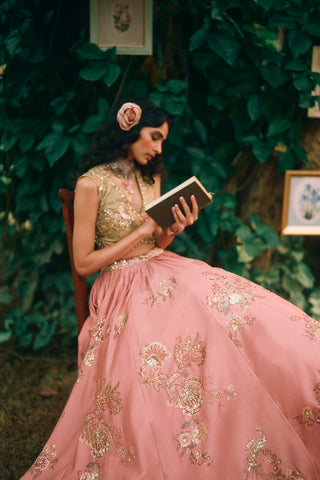Rosewood salmon pink lehenga set
