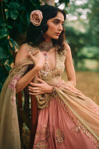 Rosewood salmon pink lehenga set