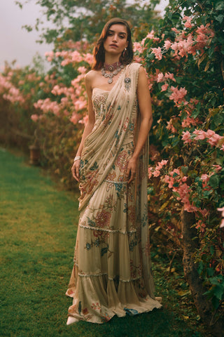Ivory layered sari set