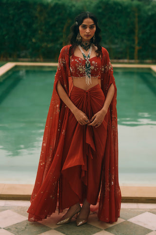 Marianne sangria red cape set