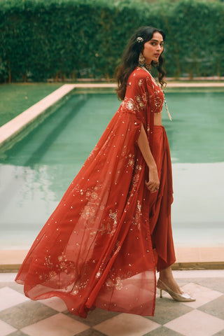 Marianne sangria red cape set