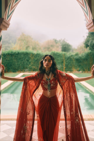 Marianne sangria red cape set