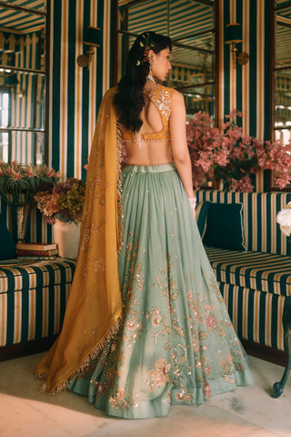 Ciel sage green lehenga set