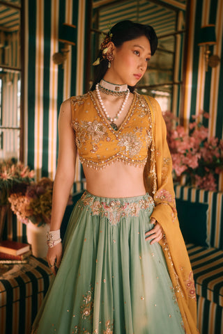 Ciel sage green lehenga set