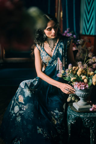 Soul navy blue sari set