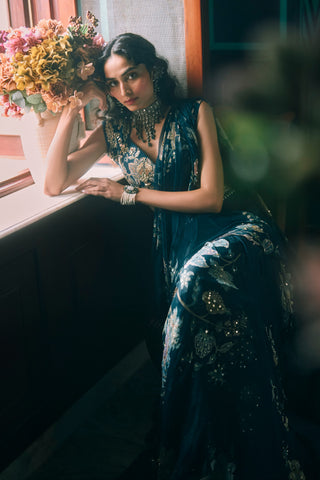 Soul navy blue sari set