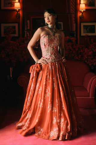 Delilah rust orange lehenga set