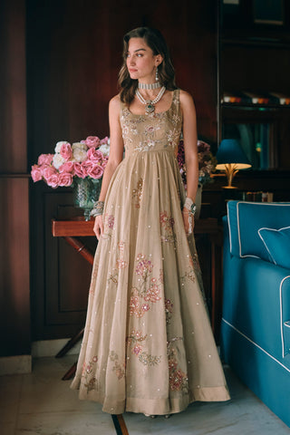 Zelda olive green anarkali set