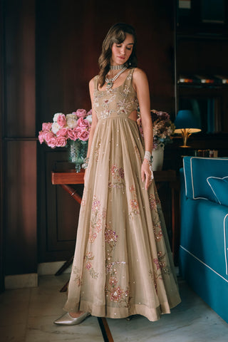 Zelda olive green anarkali set