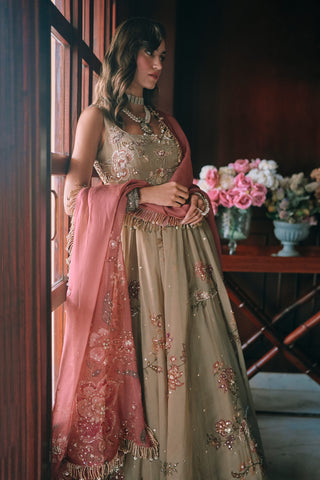 Zelda olive green anarkali set