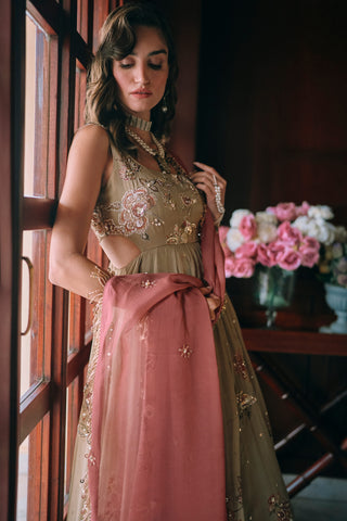 Zelda olive green anarkali set