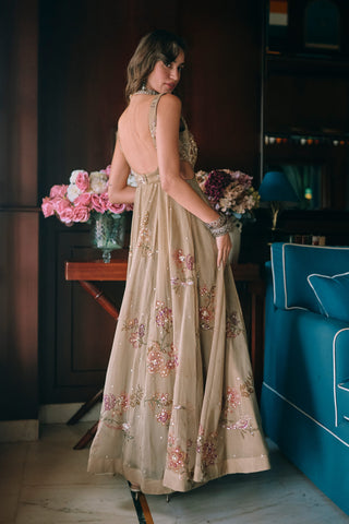 Zelda olive green anarkali set