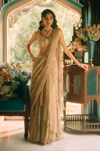 Beryl olive green sari set