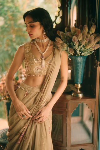 Beryl olive green sari set