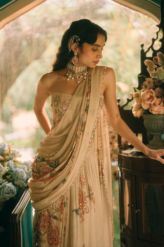 Magnolia ivory sari set