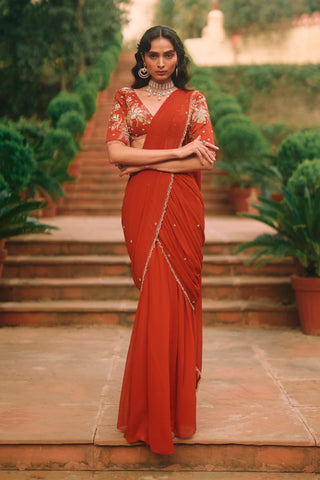 Kaia crimson red sari set
