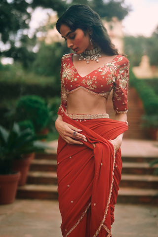 Kaia crimson red sari set