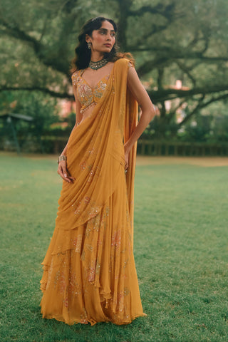 Etta mustard yellow sari set