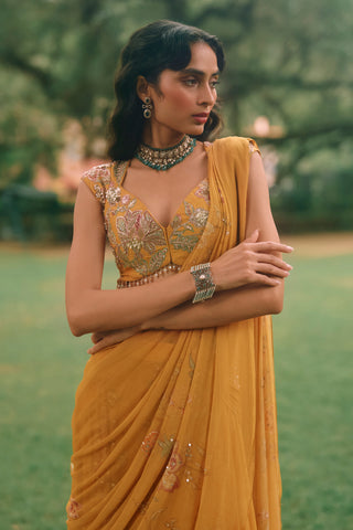 Etta mustard yellow sari set