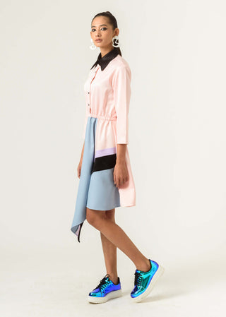 Siddhant Aggarwal-Peach Blue High Low Fitted Dress-INDIASPOPUP.COM