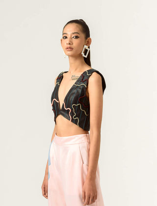 Siddhant Aggarwal-Black Patched Bustier-INDIASPOPUP.COM