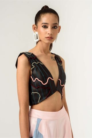 Siddhant Aggarwal-Black Patched Bustier-INDIASPOPUP.COM