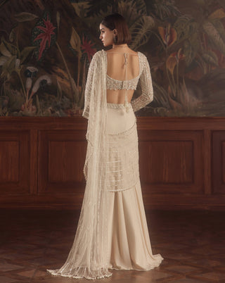 Perseus ivory draped sari and blouse