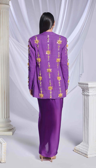 Pixie Business Purple Skirt And Blazer Set by Papa Don'T Preach By Shubhika, available on Indiaspopup.com