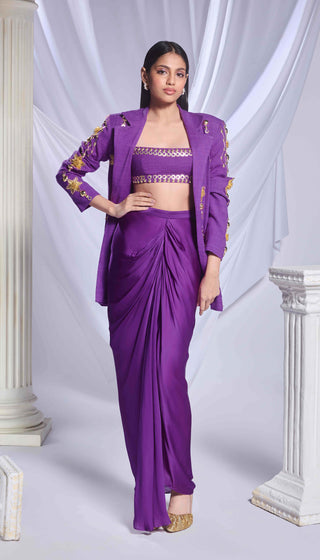 Pixie Business Purple Skirt And Blazer Set by Papa Don'T Preach By Shubhika, available on Indiaspopup.com