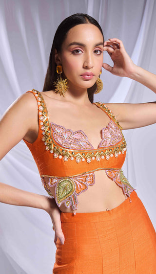 Pixie Palace Orange Flared Pant And Blouse by Papa Don'T Preach By Shubhika, available on Indiaspopup.com