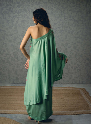 Blue natsu one shoulder top with skirt