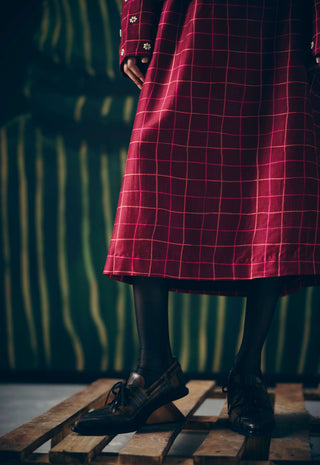 Maroon botan shirt with skirt and blazer