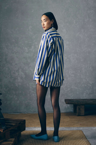 Blue kai shirt with bustier and skorts