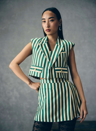 Green mori blazer with bustier and skorts